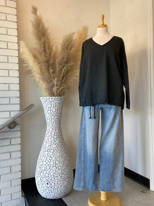 Nadine Distressed Sweatshirt ~ Charcoal