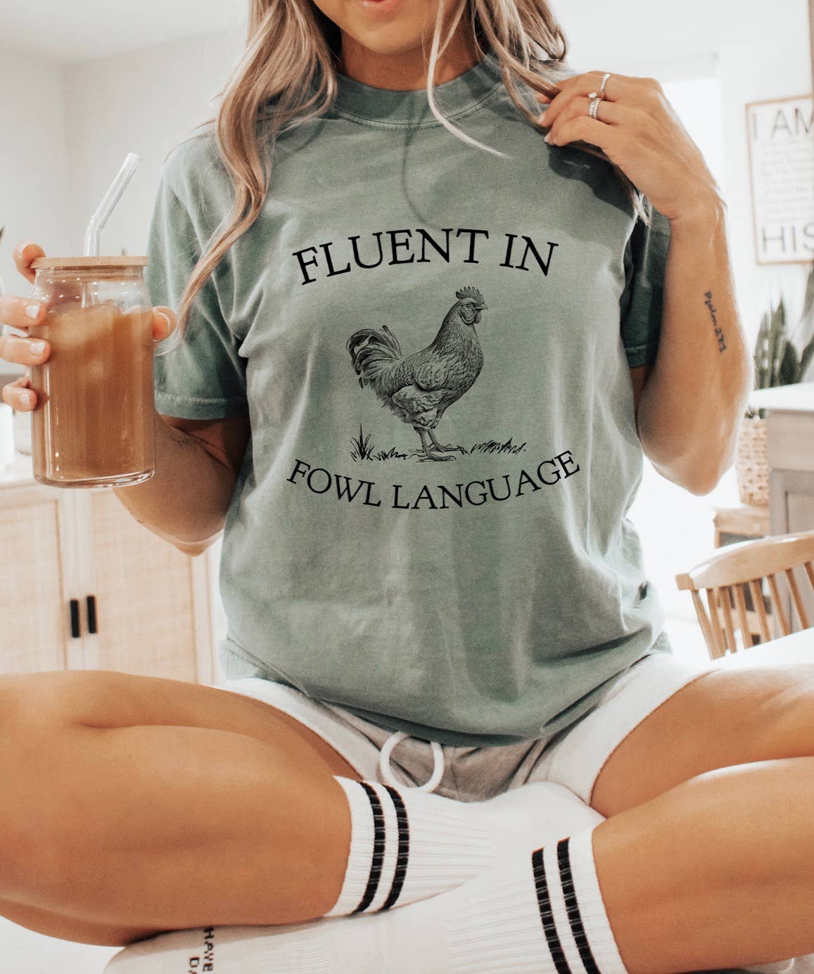 Fluent In Fowl Language, Comfort Tee : Moss