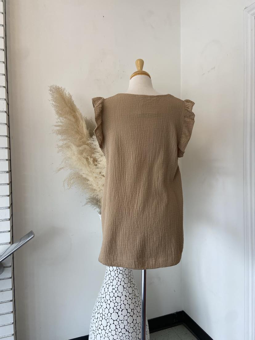 Ames Ruffle Sleeve Top ~ Camel