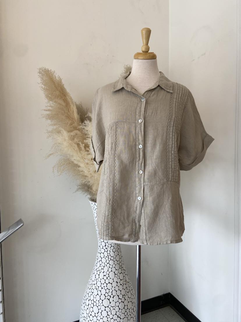 Cheryl Button Down Top ~ Beige