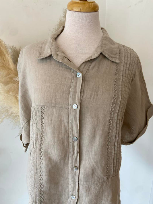 Cheryl Button Down Top ~ Beige