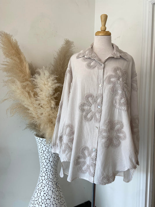 Shelley Flowered Top ~ Beige