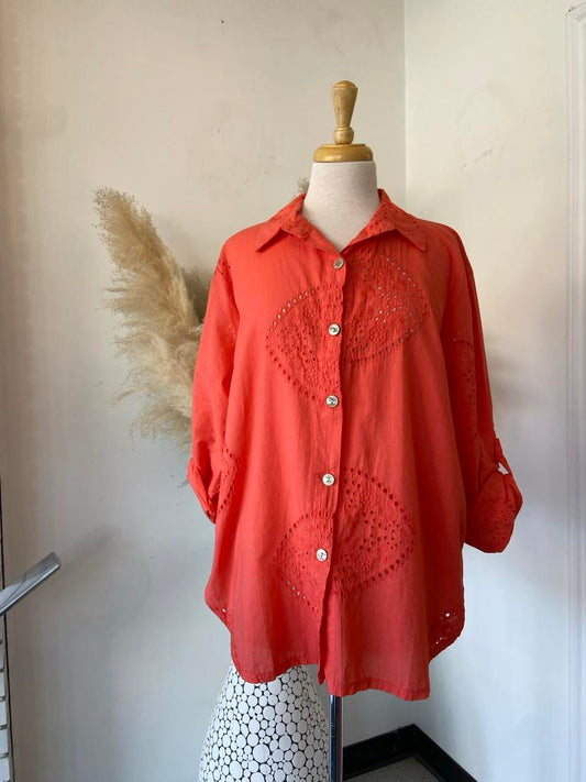 Myra Eyelet Blouse ~ Coral