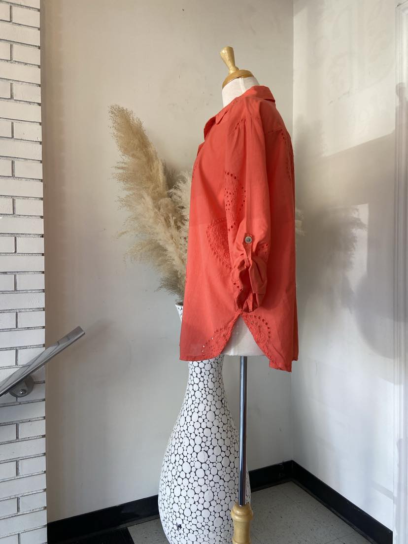 Myra Eyelet Blouse ~ Coral