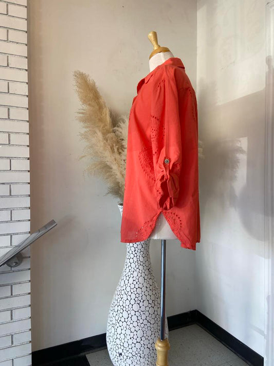 Myra Eyelet Blouse ~ Coral