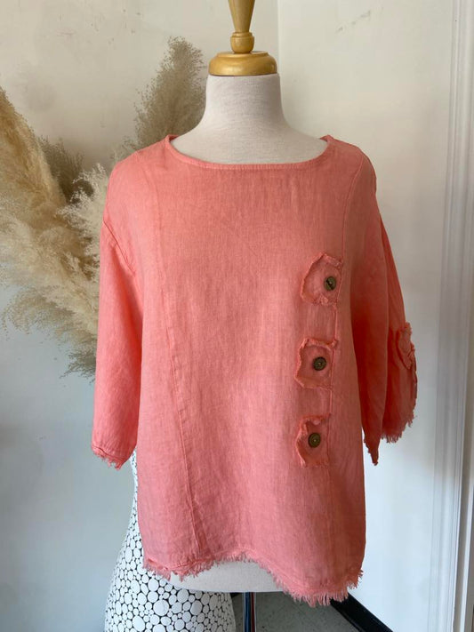 Myla Linen Top ~ Coral