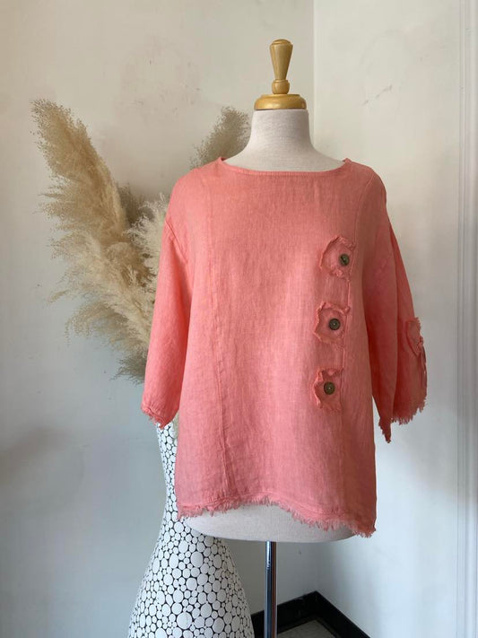 Myla Linen Top ~ Coral