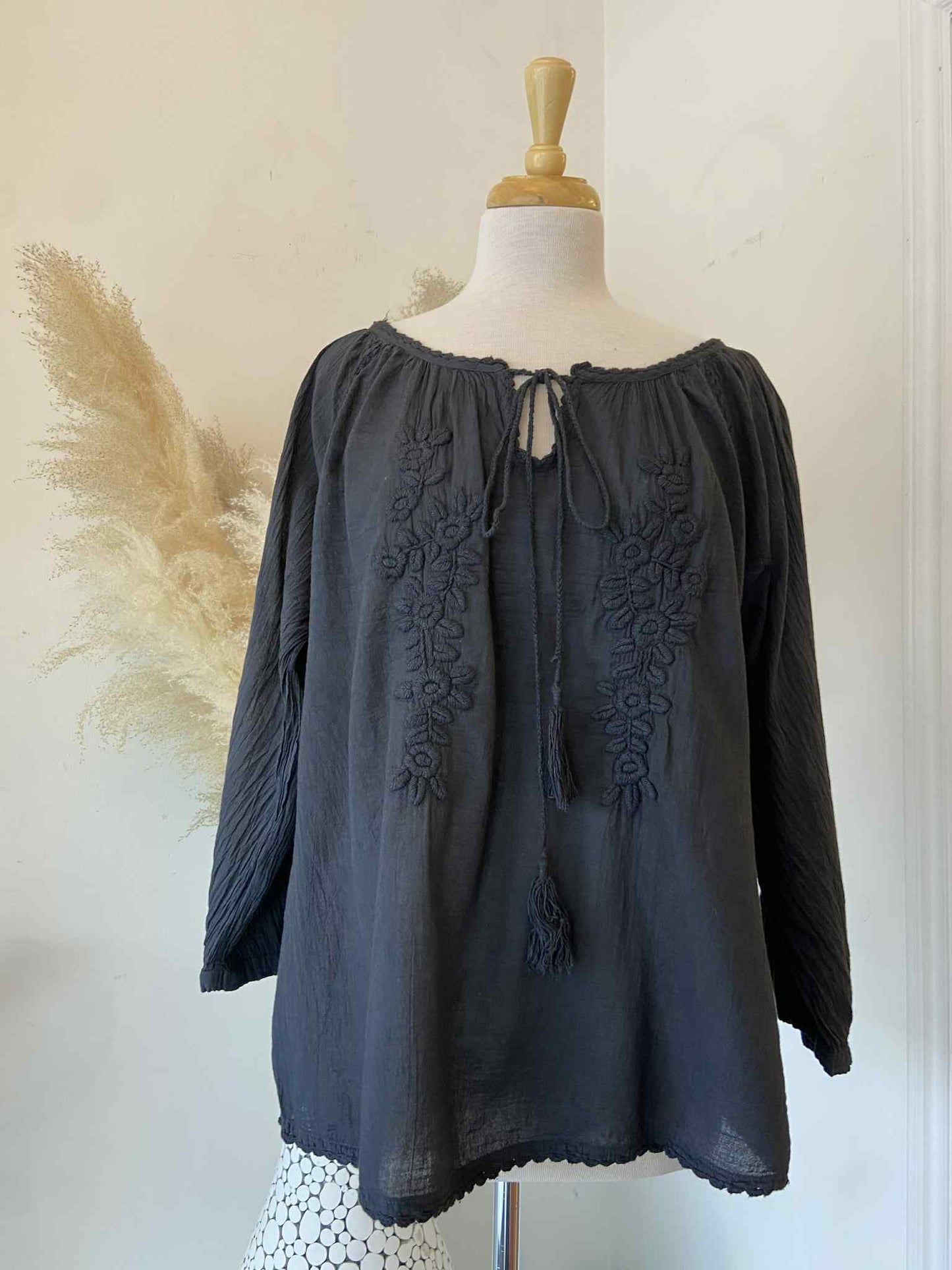 Marrie Peasant Top ~ Dark Navy