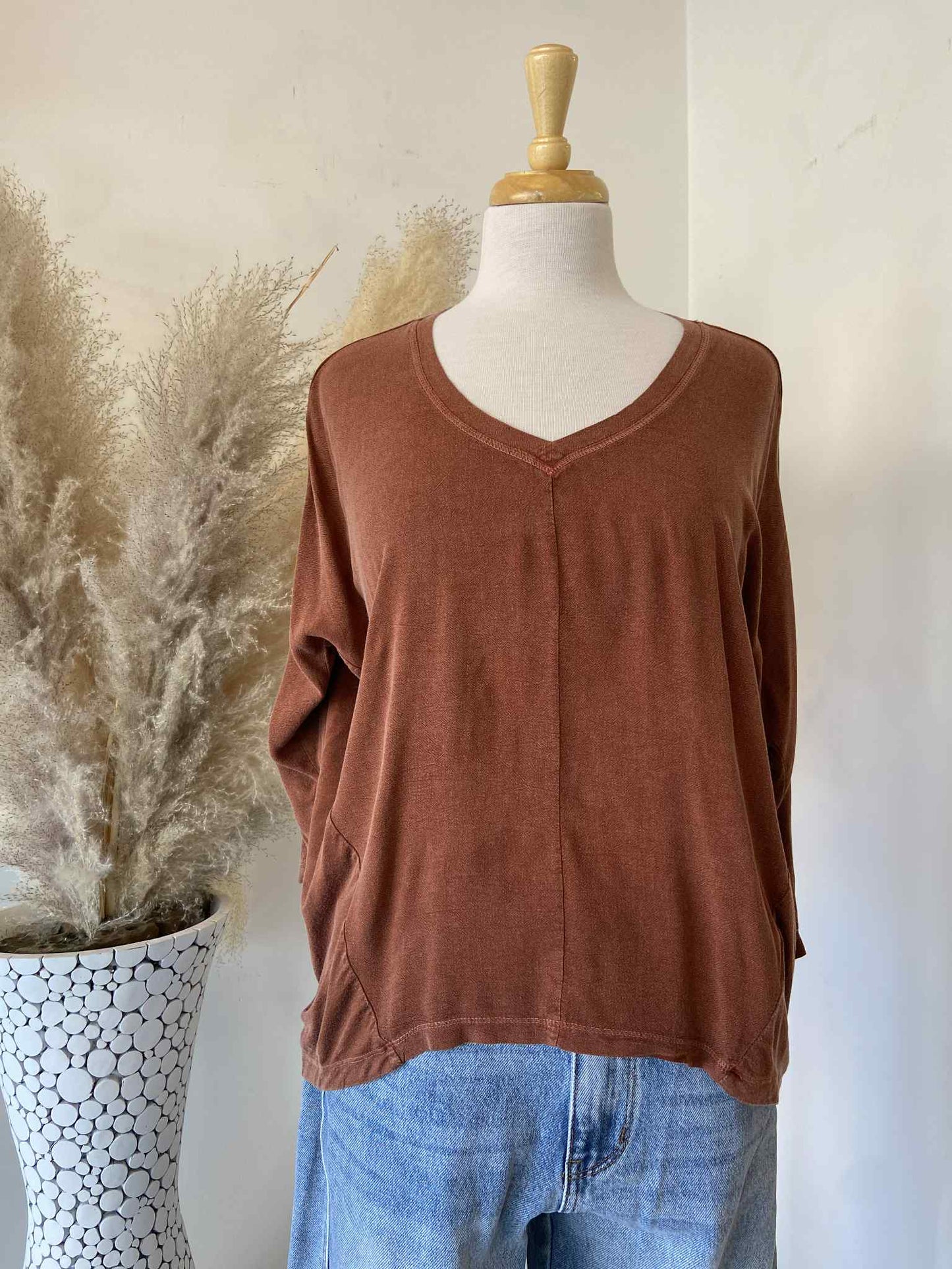 Leni V-Neck Dolman Top ~ Currant