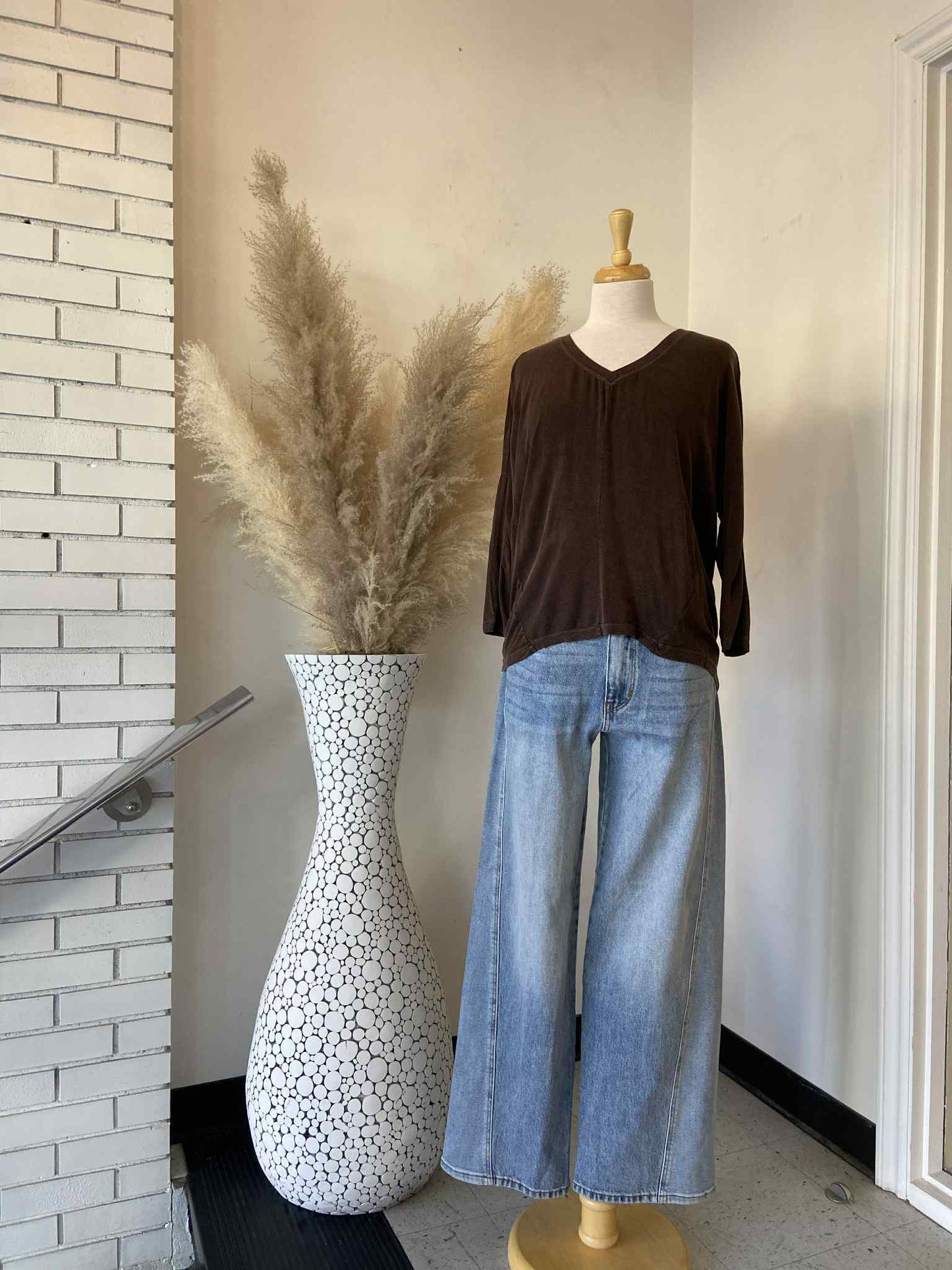 Leni V-Neck Dolman Top ~ Coffee Bean