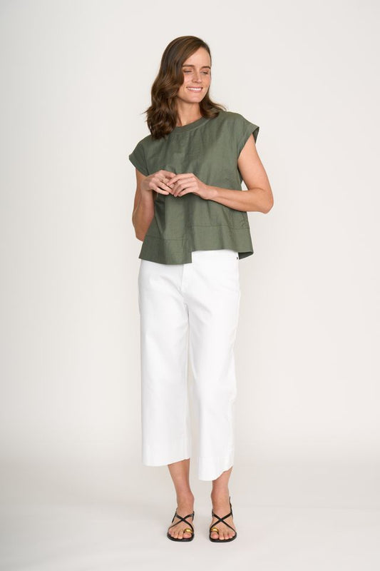 Sage Button Back Tee