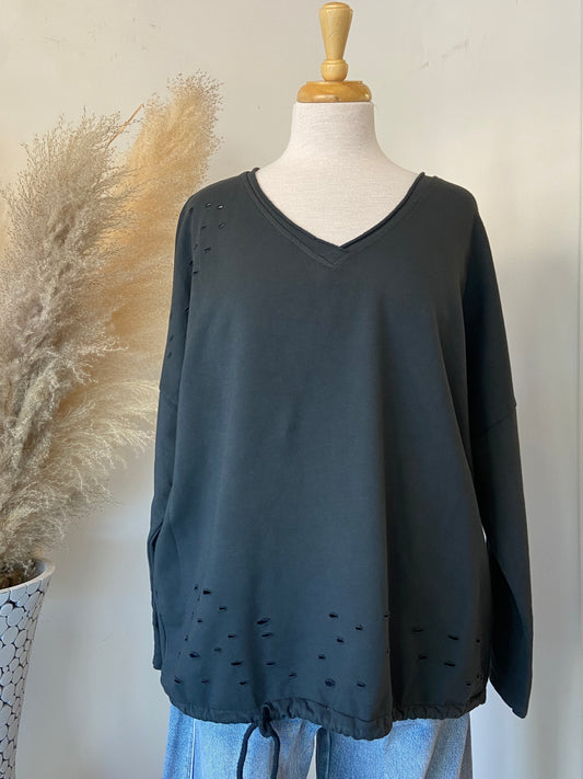 Nadine Distressed Sweatshirt ~ Charcoal