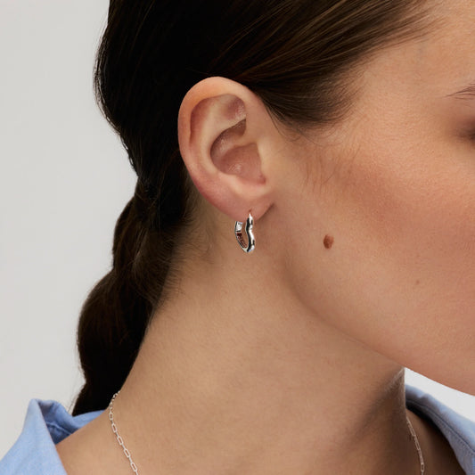 Heart Huggie Hoop Earrings - Silver