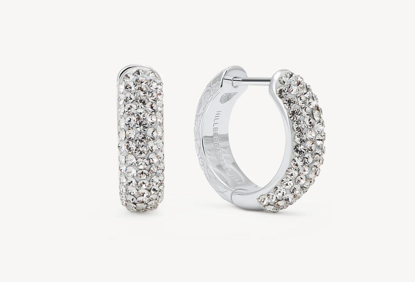 Etched Floral Sparkle Reversible Hoop Earrings - Silver