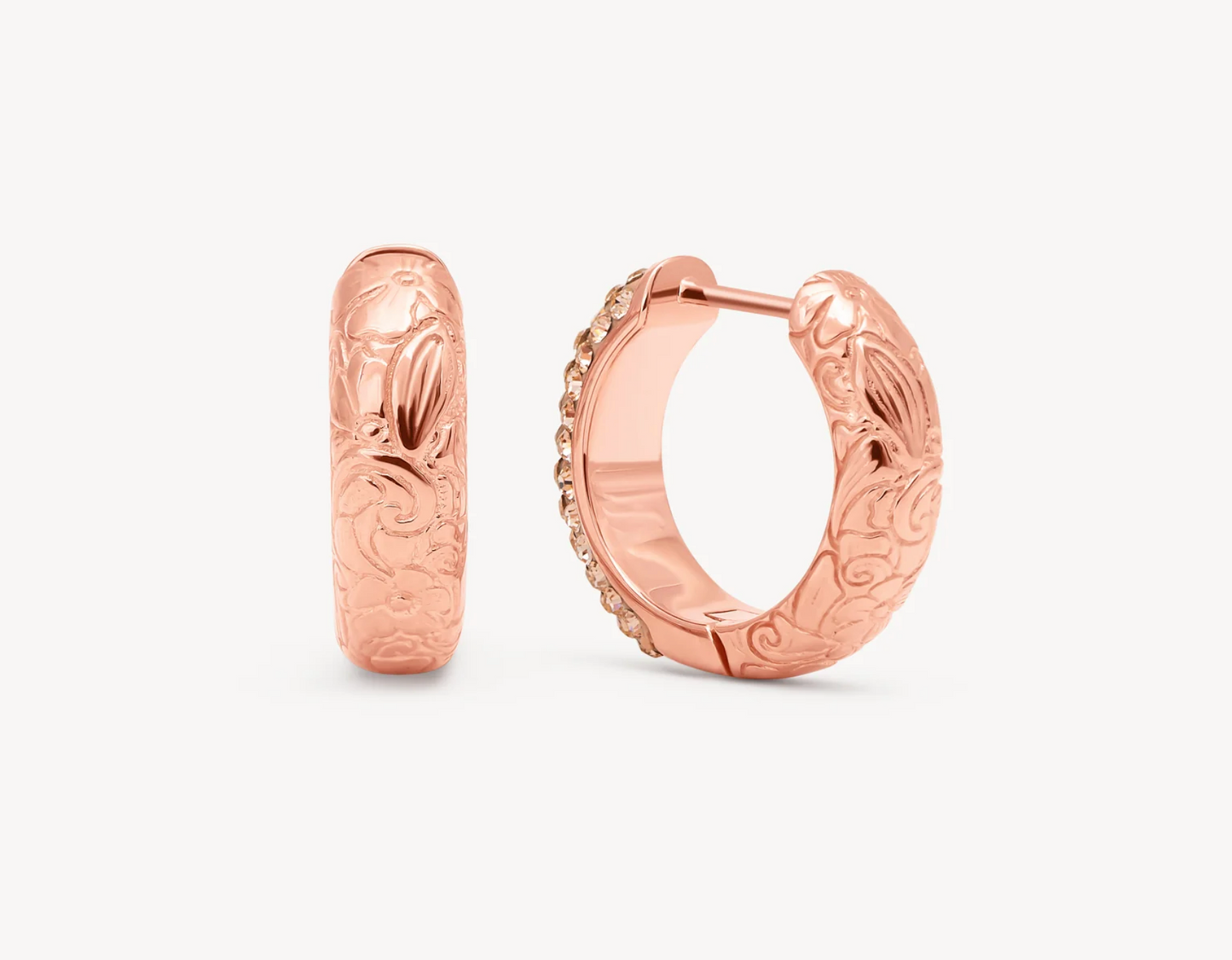 Etched Floral Sparkle Reversible Hoop Earrings