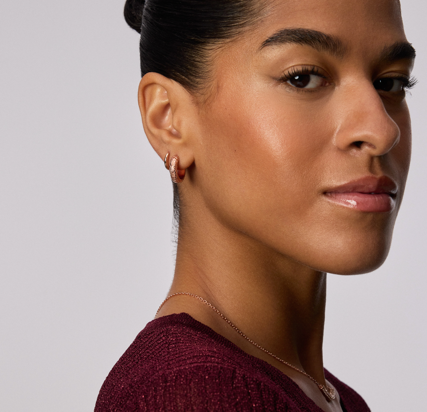 Etched Floral Sparkle Reversible Hoop Earrings
