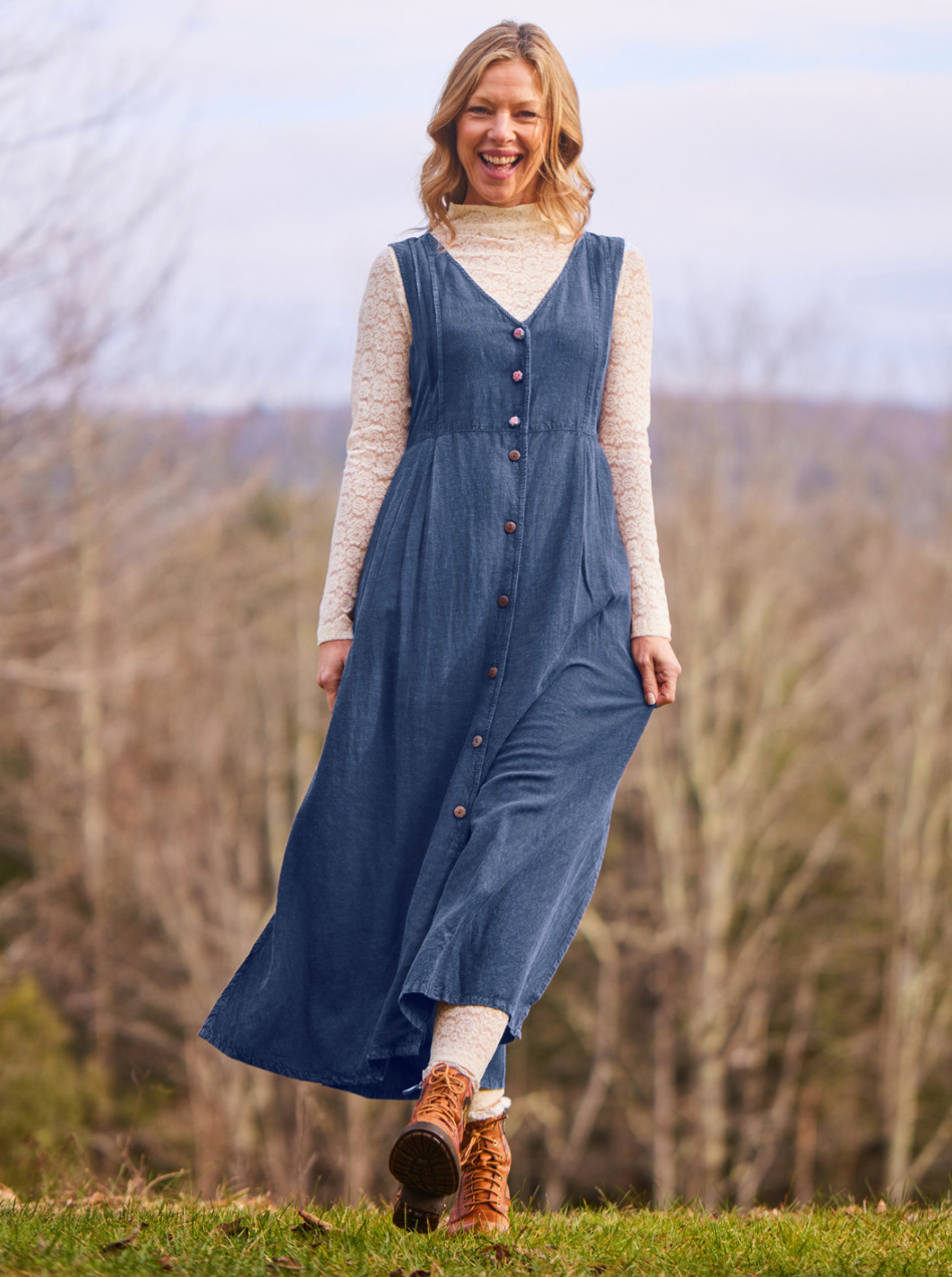 Shopkeeper Pinafore Dress ~ Slate – D BOUTIQUE