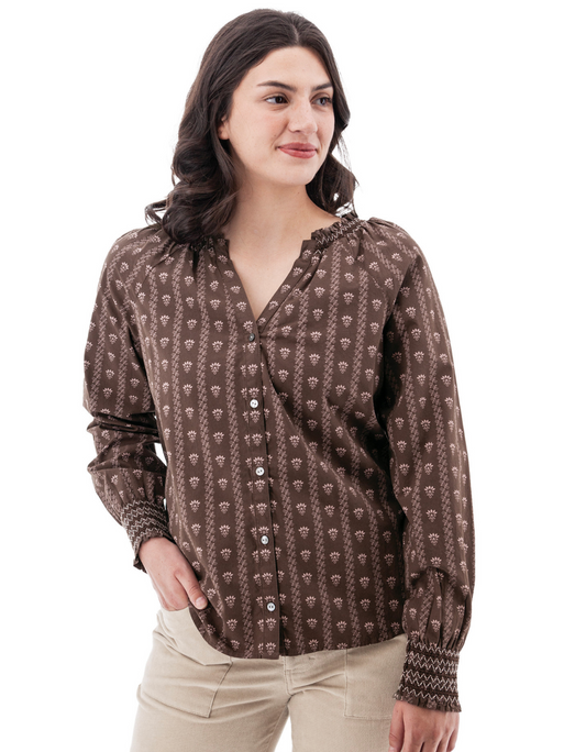 Lise Smocked Cuff Top ~ Chestnut