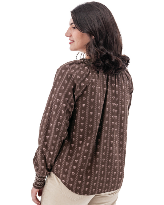 Lise Smocked Cuff Top ~ Chestnut