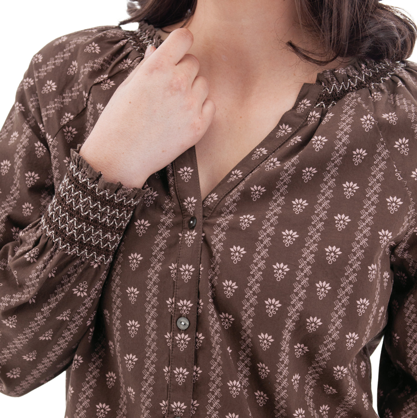 Lise Smocked Cuff Top ~ Chestnut