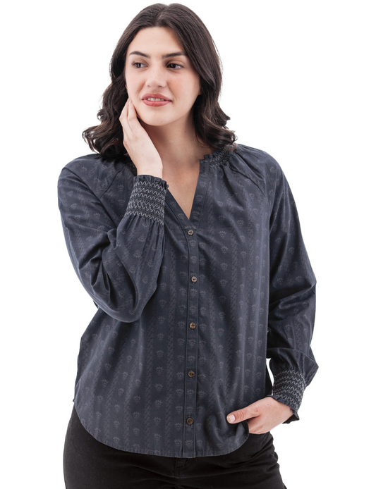 Lise Smocked Cuff Top ~ Ombre Blue