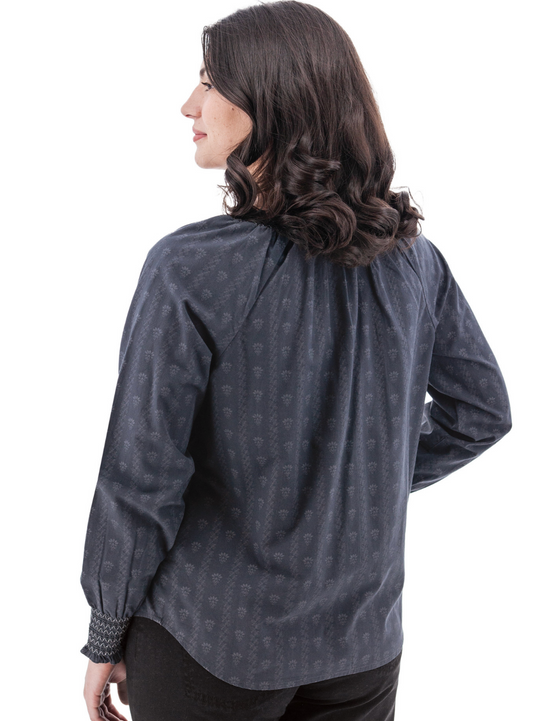 Lise Smocked Cuff Top ~ Ombre Blue