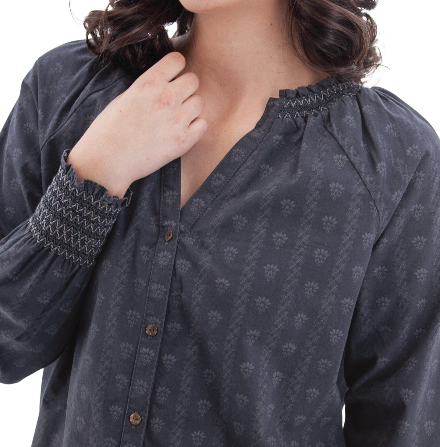 Lise Smocked Cuff Top ~ Ombre Blue