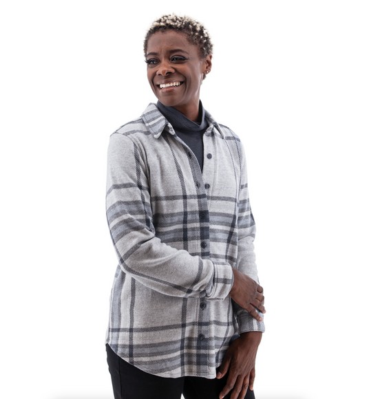 Fran Plaid Boyfriend Shirt ~ Ombre Blue