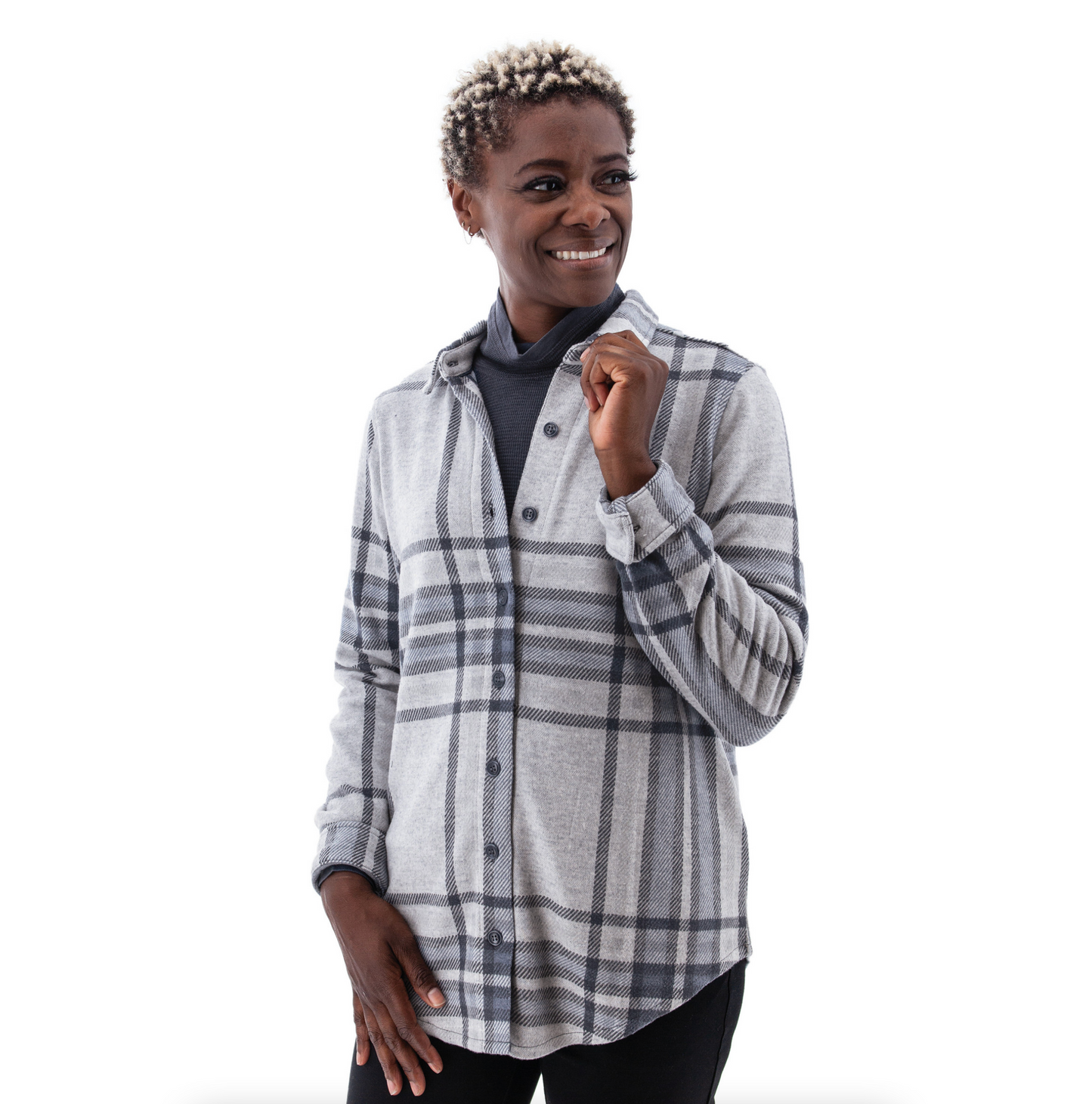 Fran Plaid Boyfriend Shirt ~ Ombre Blue