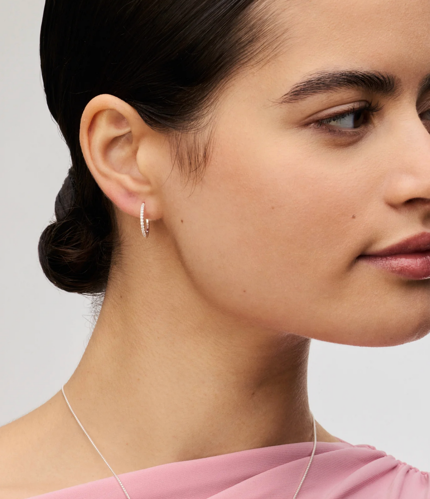 Silver Pave Hoop Earrings - Small