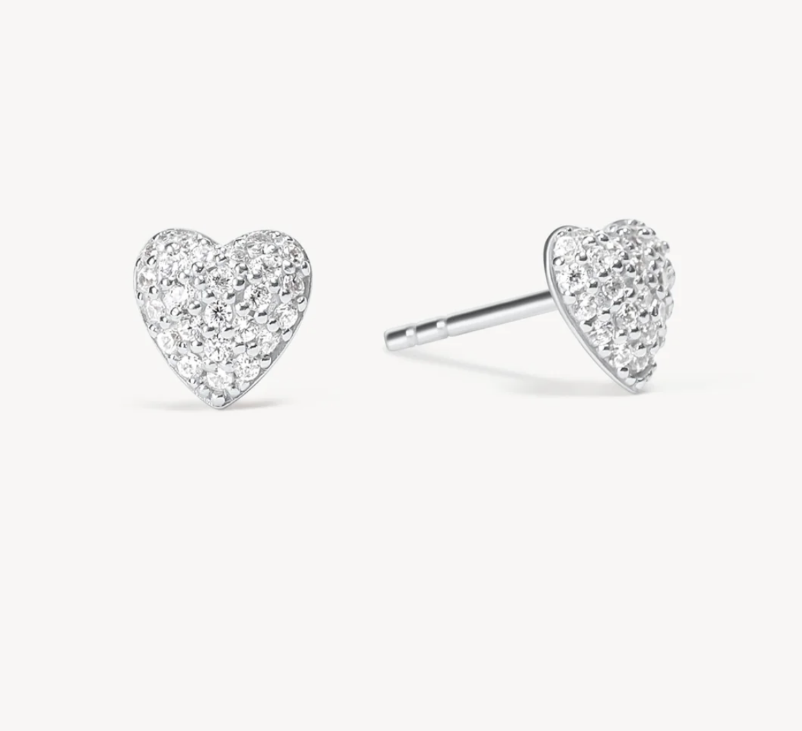 Silver Mini Pavé Heart Stud Earrings