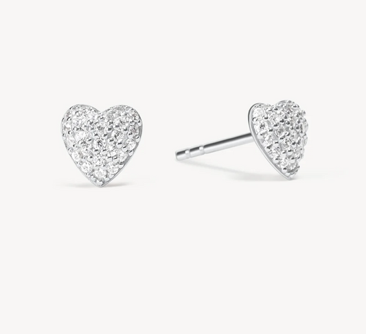 Silver Mini Pavé Heart Stud Earrings