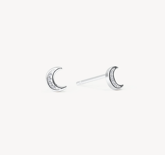 Silver Mini Pavé Lunar Stud Earrings