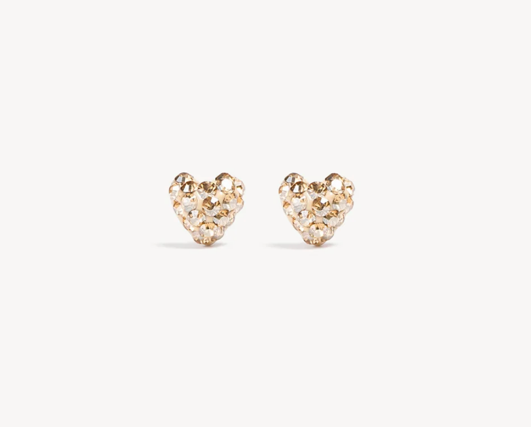 Gold Mini Sparkle Heart Stud Earrings