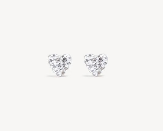 White Mini Sparkle Heart Stud Earrings