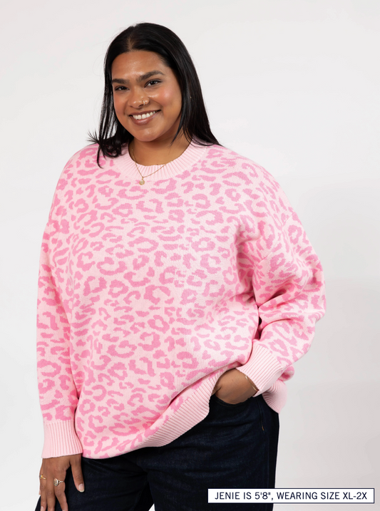 Leopard Long Sweater ~ Light Pink