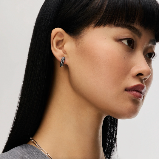 Hematite/Moonlight Sparkle Hoop Earrings ~ Small