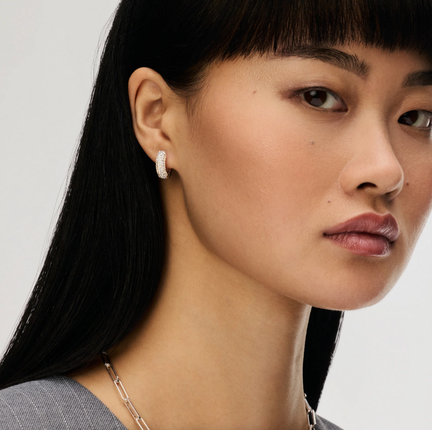 Hematite/Moonlight Sparkle Hoop Earrings ~ Small