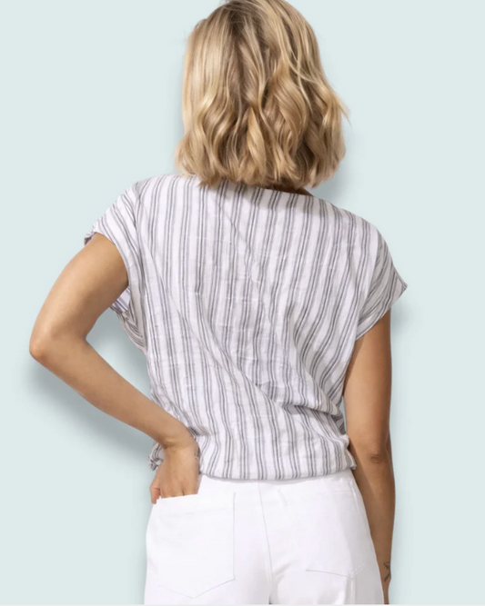 Soft Stripe Tie-Front ~ Fog