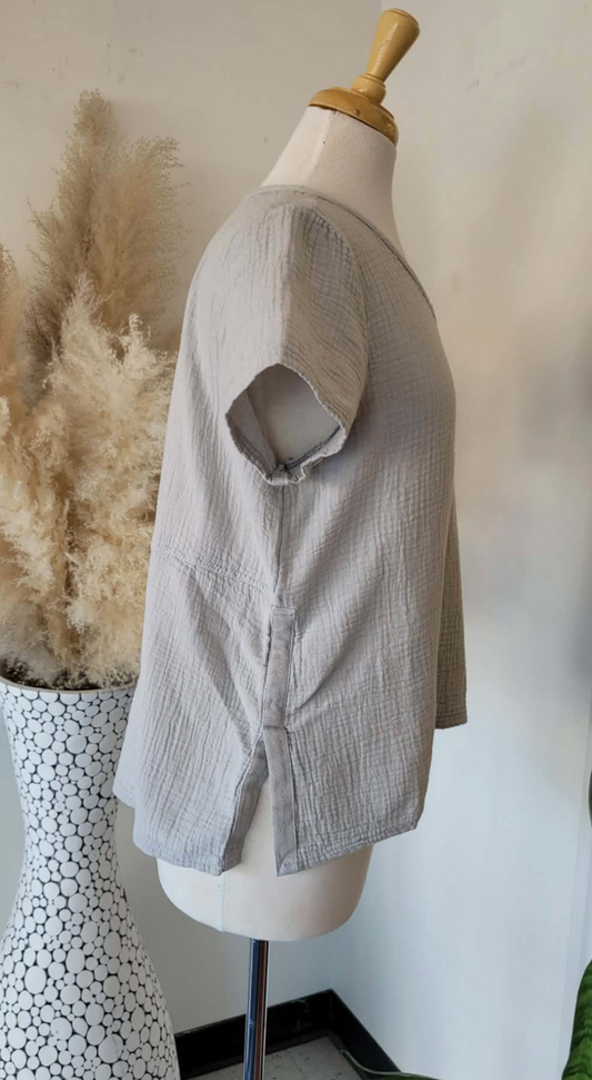 Retreat V Neck Gauze Top ~ Dune