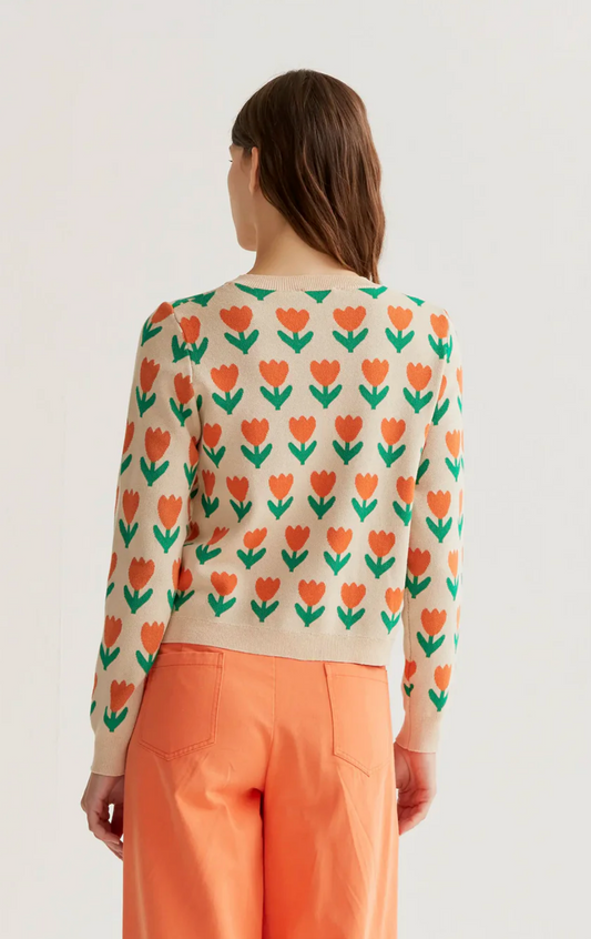 Orange Tulip Print Cardigan