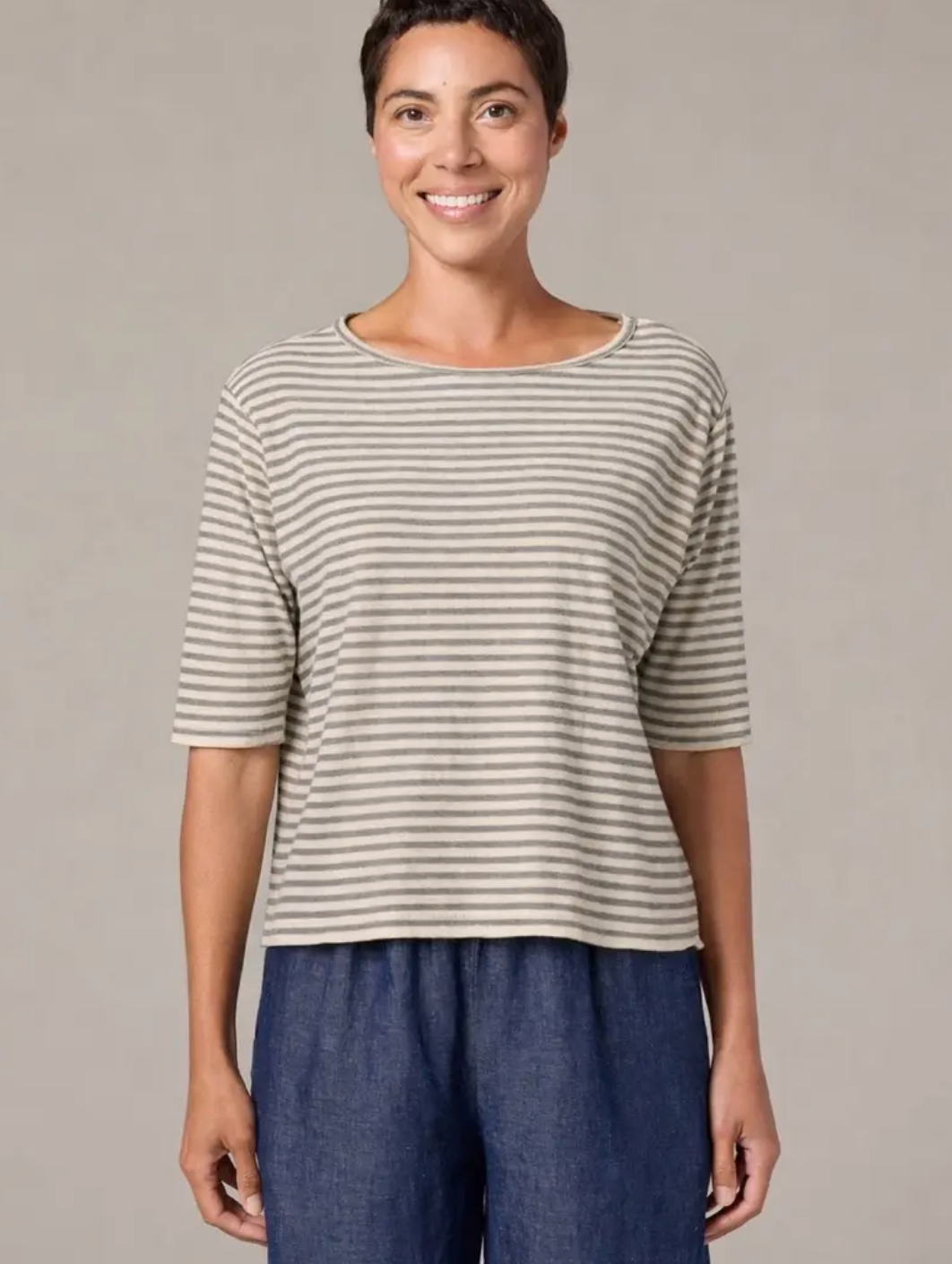 Jeannie Striped Elbow Sleeve Top ~ 2 Colours
