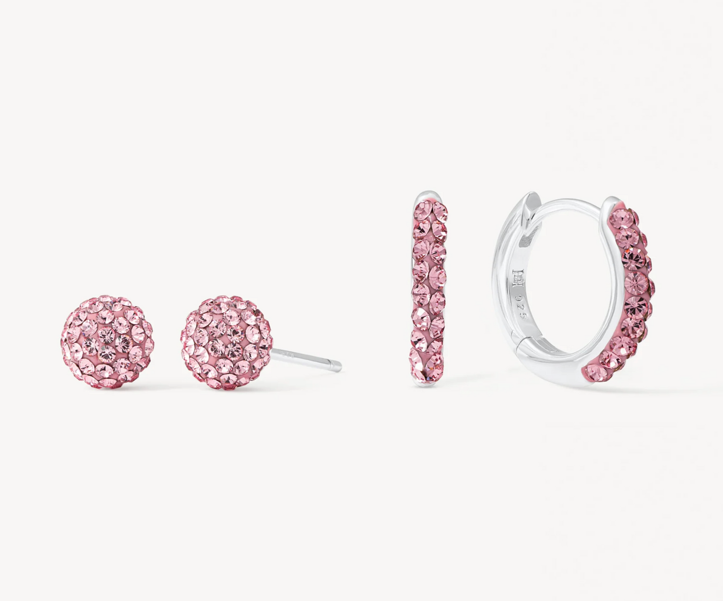 Pink 6mm Stud & Always On Sparkle Hoop Set