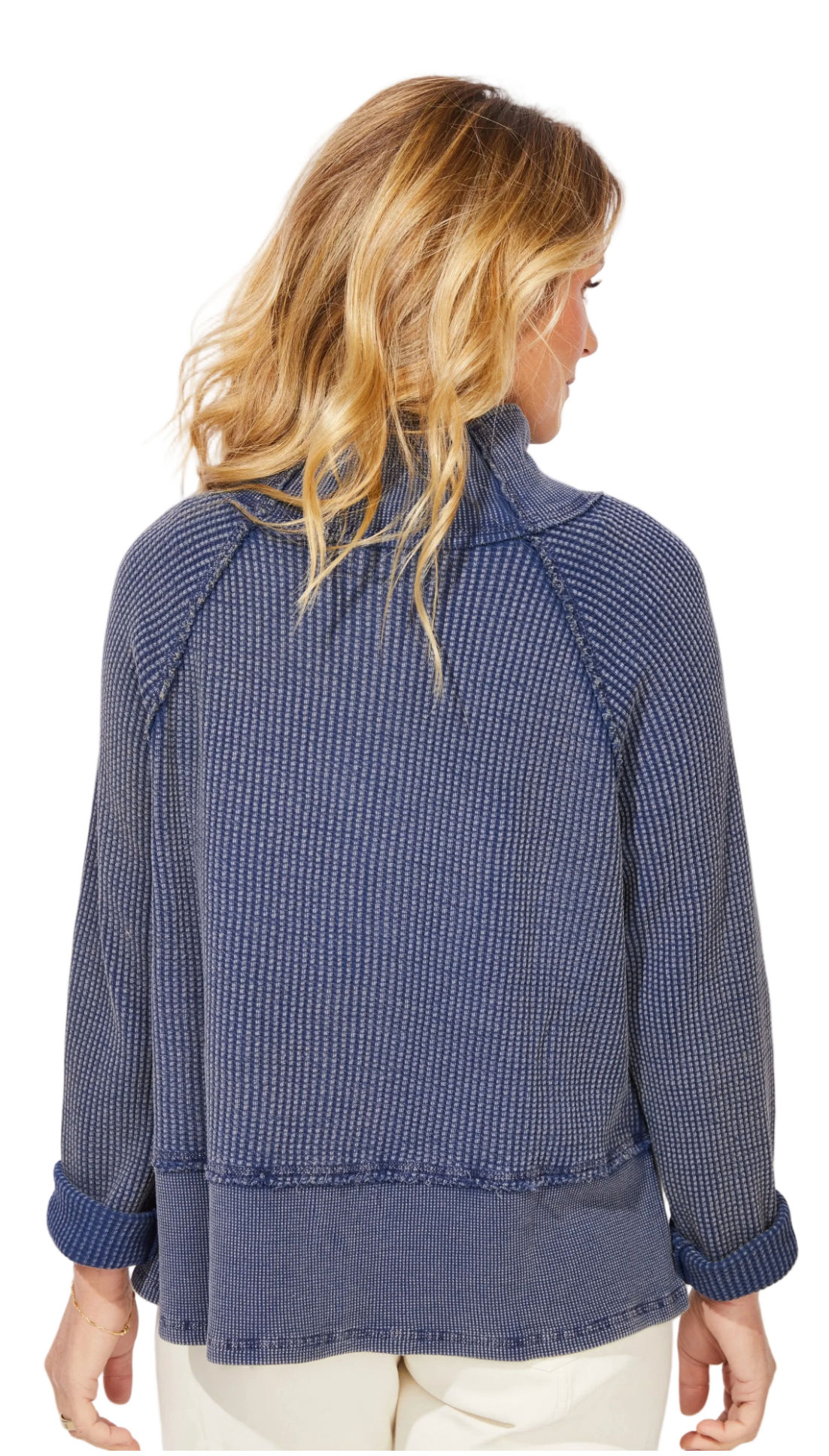 Button Waffle Mock Neck