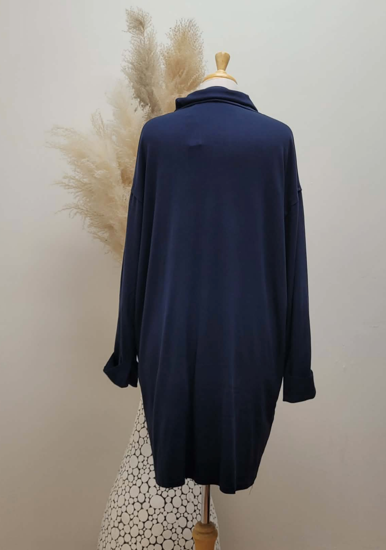 Lux Double Face Fleece Turtleneck Shift Dress ~ Midnight Navy