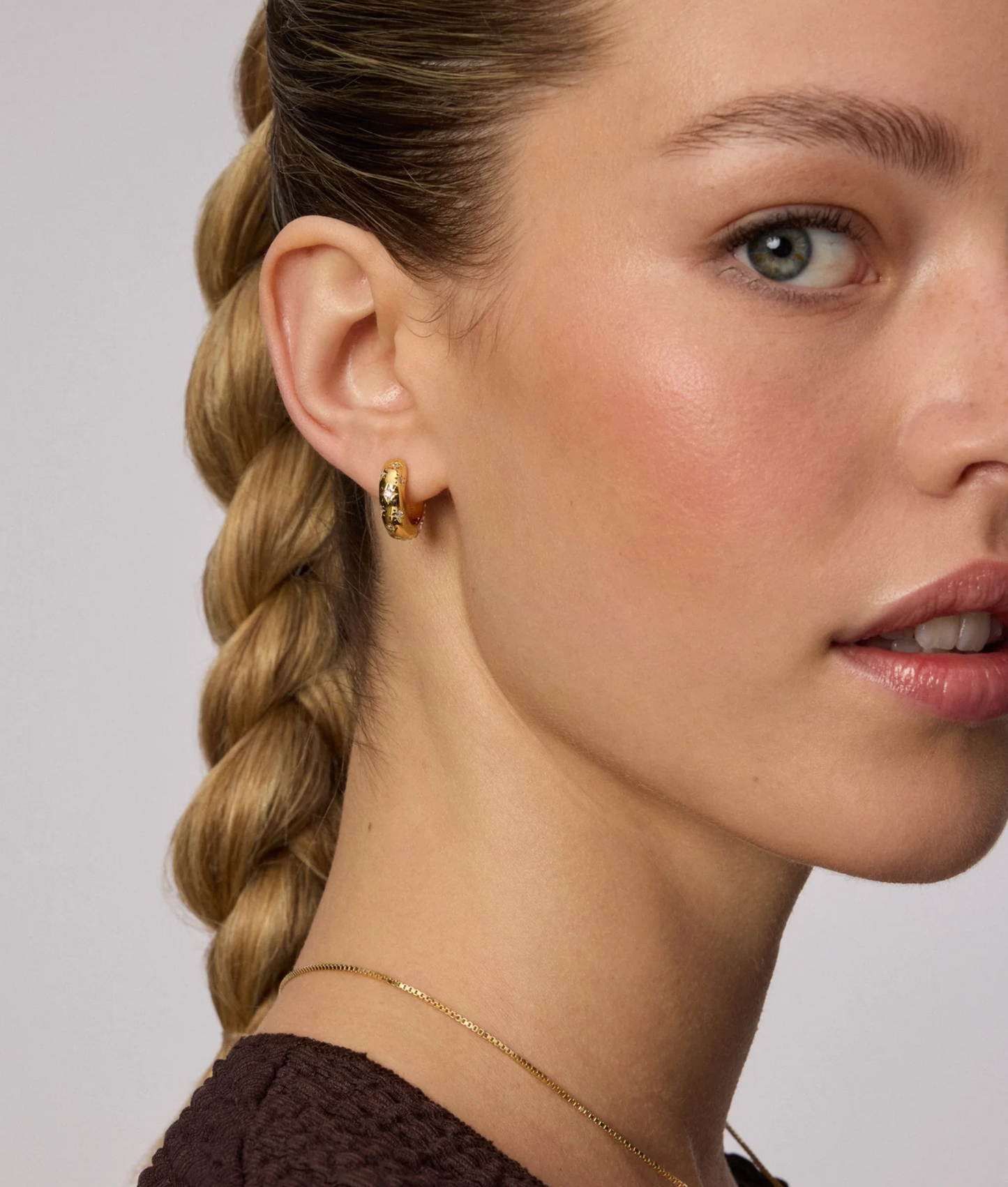 Starburst Sparkle Reversible Hoop Earrings - Champagne