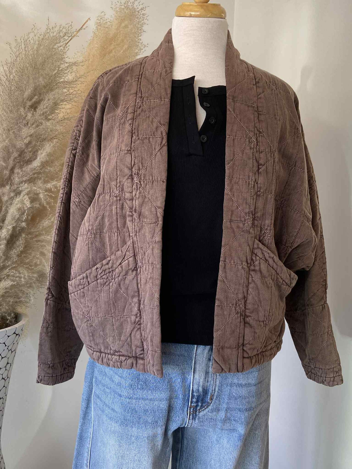 Blake Quilted Cardigan ~ Peppercorn
