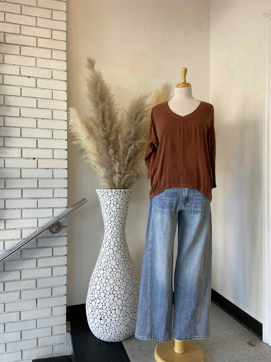 Leni V-Neck Dolman Top ~ Currant