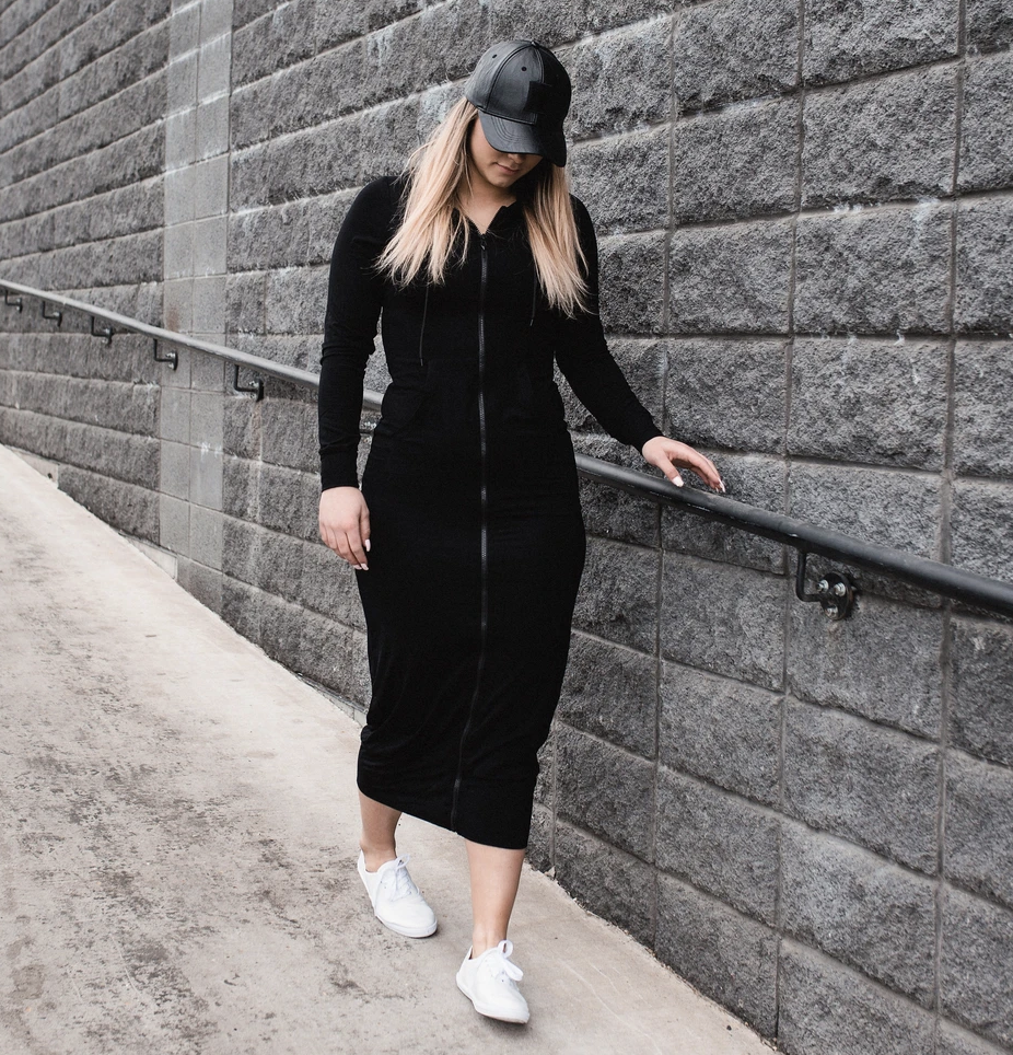 Double Layered Long Hoodie - Black ~ Size XS