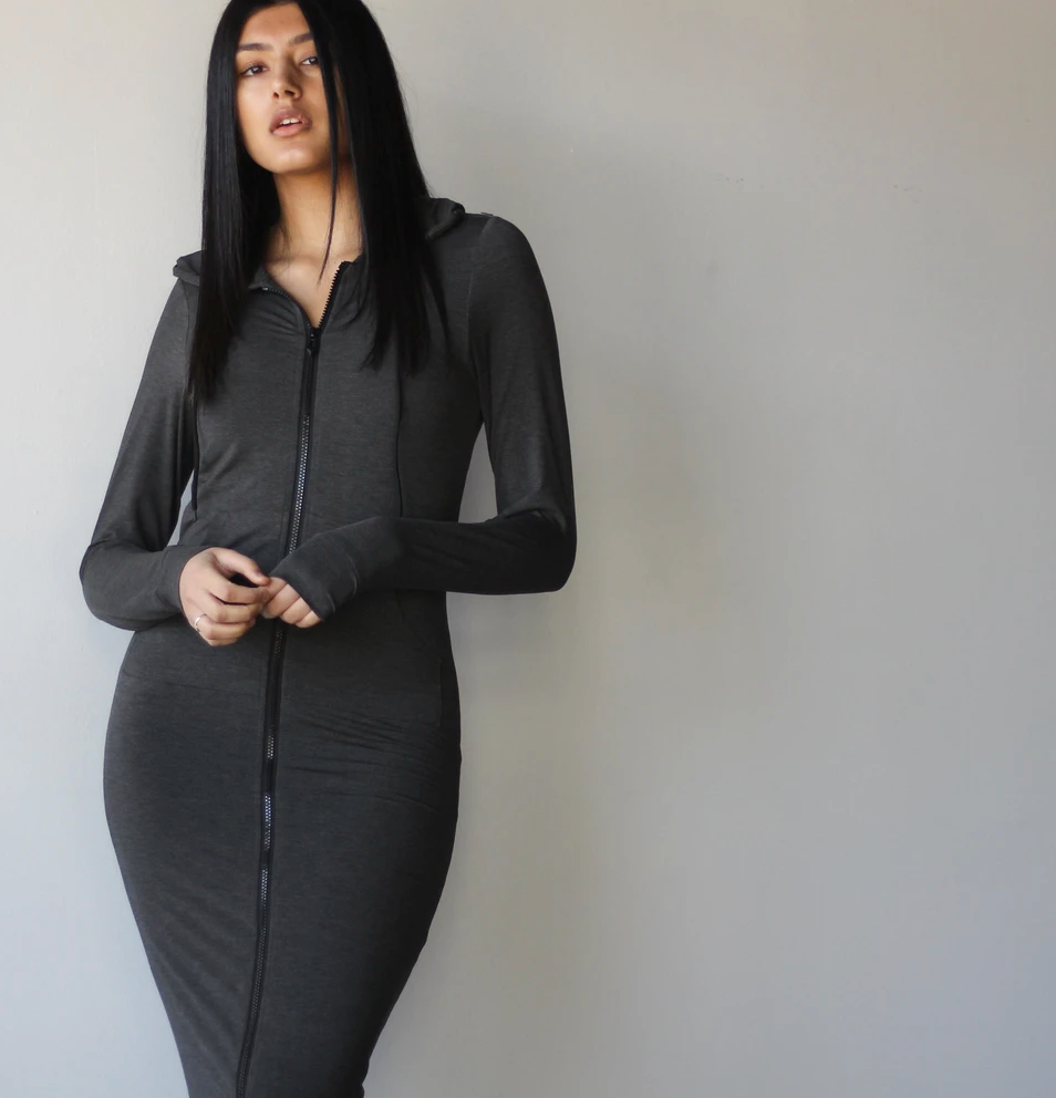 Double Layered Long Hoodie - Black ~ Size XS